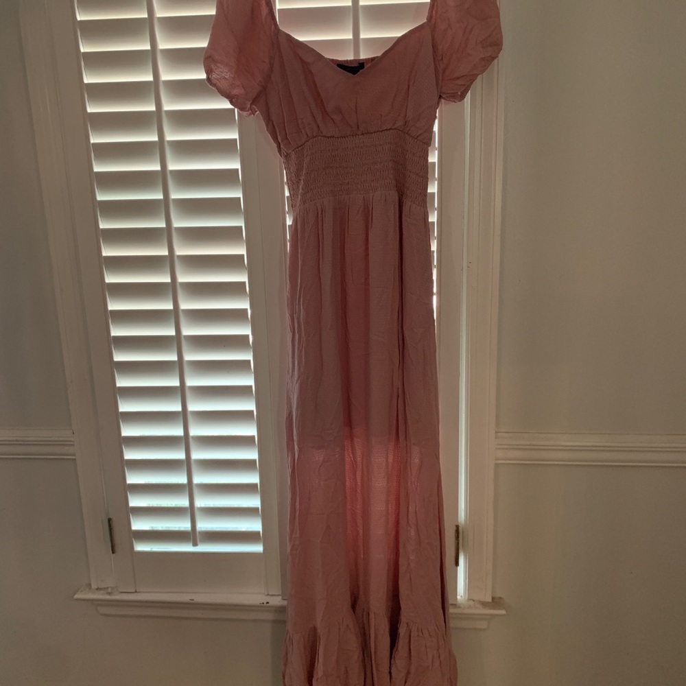 Pink Maxi Dress with Puff Sleeves